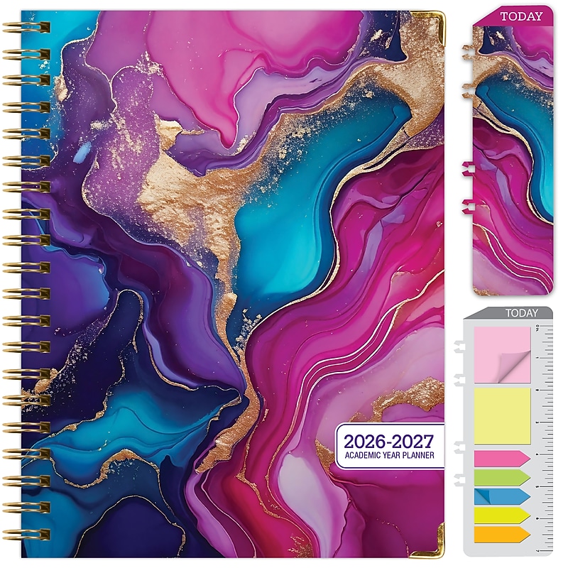 2026-2027 Excello Brands 8.5" x 11" Academic Weekly & Monthly Planner, Paperboard Cover, Pink Purple Marble (FSHN-AY26-8511-22) image 1