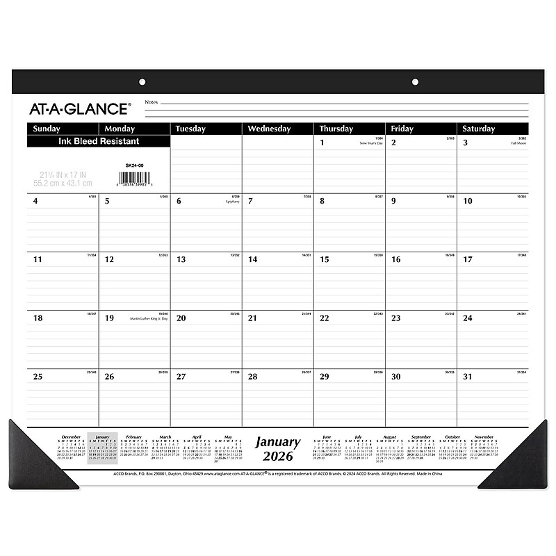 2026 AT-A-GLANCE 21.75" x 17" Monthly Desk Pad Calendar, White/Black (SK24-00-26) image 1