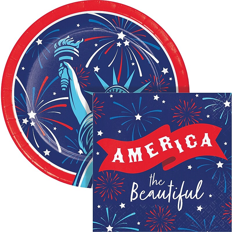 Say Hooray! Lady Liberty Fourth of July Disposable Paper Plates and Napkins Set, 48/Pack (DTC9636E2G) image 1