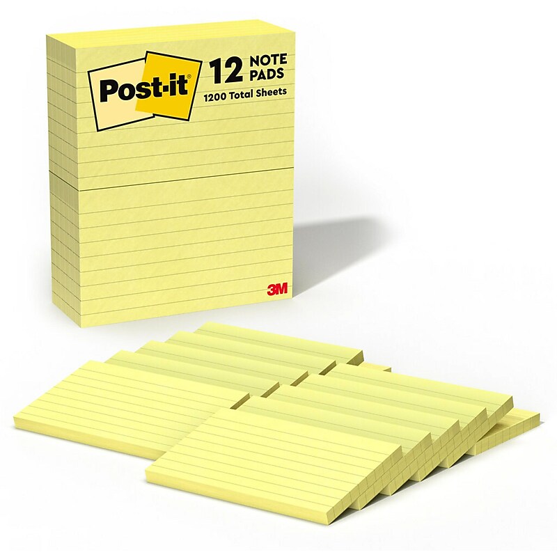 Post-it Notes, 3" x 5", Canary Collection, Lined, 100 Sheet/Pad, 12 Pads/Pack (635YW) image 1