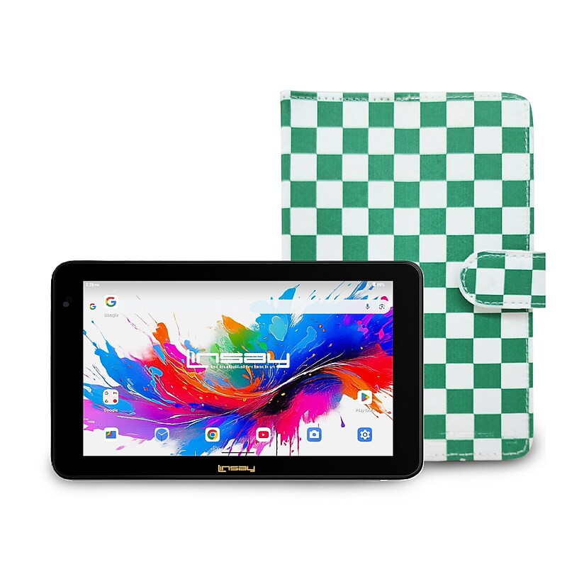 Linsay 7" Octa Core Tablet, WiFi, 128GB SSD, Android 15, Bundled with Shape Square White & Green Leather Case image 1