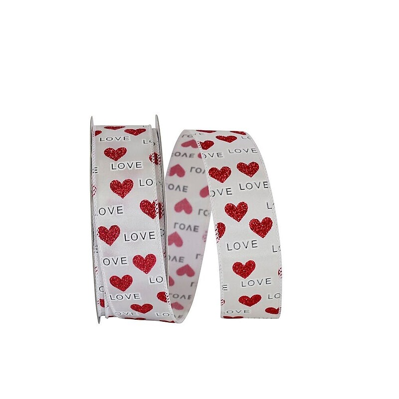 Jam Paper Love Hearts Ribbon, 1.5" x 60',  White Glitter (52640340664) image 1