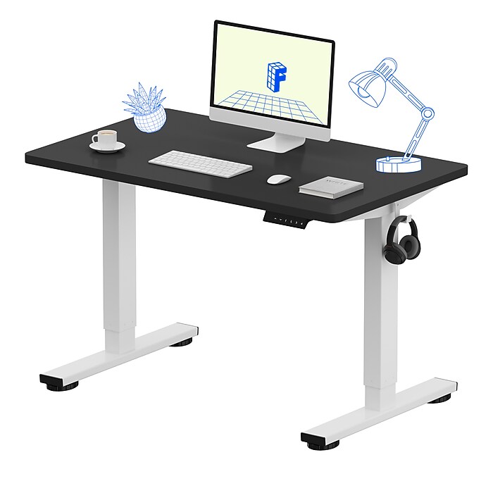 FlexiSpot E2 42''W Electric Adjustable Standing Desk, Black/White