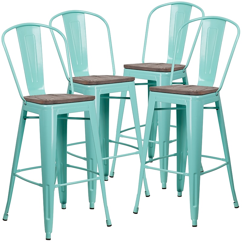 Flash Furniture Blake Contemporary Metal Vertical Back Barstool, Mint Green, 4-Pieces/Pack (4ET353430MINTW) image 1