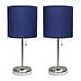 Creekwood Home Oslo Duo 19.5" LED Table Lamp with USB Port, Brushed Steel/Navy Blue Shade, 2/Set (CWT-2012-NV-2PK)~#|#~450E7702-A4C7-4883-AD0C9EED75CDF943_sc7