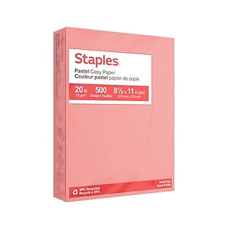 Staples Pastel 30% Recycled Color Copy Paper, 20 lbs., 8.5