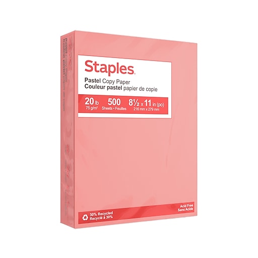Staples Pastel 30% Recycled Color Copy Paper, 20 lbs., 8.5 x 11, Salmon,  500/Ream (14783)