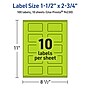 Avery Laser/Inkjet Multipurpose Rectangle Labels, 1.5" x 2.75", Bright Green, 100/Pack (94230)~#|#~452646AD-E24A-4714-A86F0ABBAE9131CE_sc7