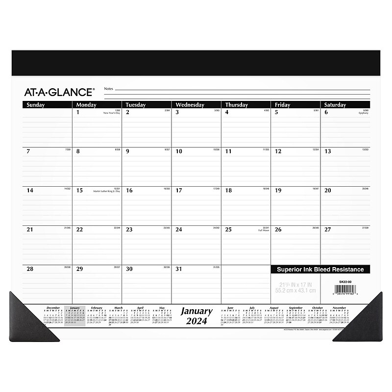 2024 AT-A-GLANCE 21.75" x 17" Monthly Desk Pad Calendar, White/Black (SK22-00-24) image 1