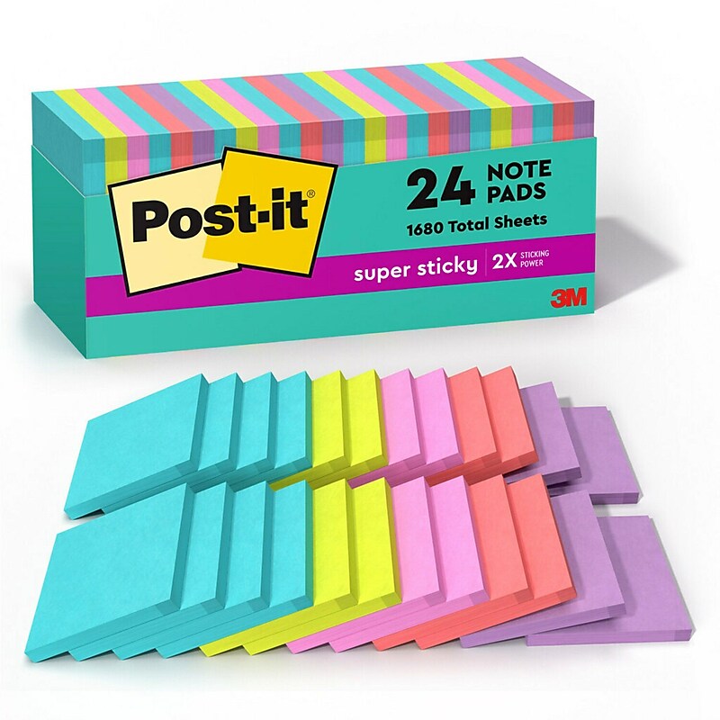 Post-it Super Sticky Notes, 3" x 3", Supernova Neons Collection, 70 Sheet/Pad, 24 Pads/Pack (654-24SSMIA-CP) image 1