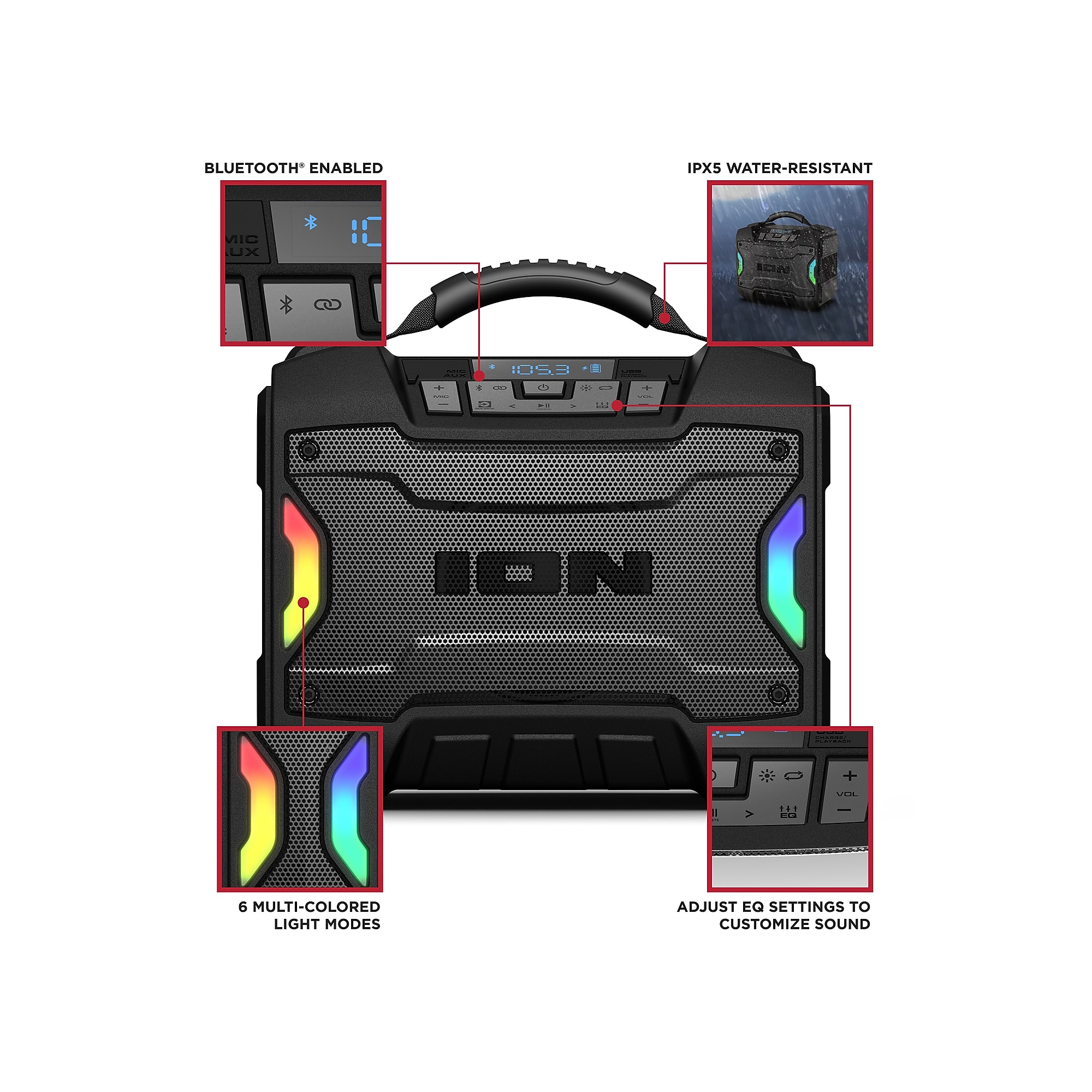 ION Tailgater TD Wireless Bluetooth Portable Speaker with TWS, Lights & FM/USB/Aux, Water Resistant, Black (TAILGATERTDXUS) Sansujyuku sansujyuku.com