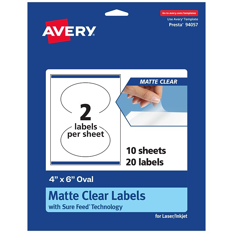 Avery Laser/Inkjet Oval Multipurpose Labels, 4" x 6", Clear, 20/Pack (94057) image 1