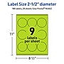 Avery Laser/Inkjet Multipurpose Circle Labels, 2.5" Dia., Bright Green, 180/Pack (94502)~#|#~453383CA-0DD5-424A-91ADF088F62A5A18_sc7
