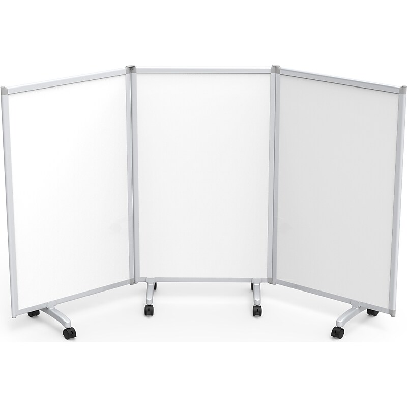 Luxor Freestanding 3-Panel Mobile Magnetic Whiteboard Room Divider, 53.5"H x 91"W, White (MB9152WW) image 1