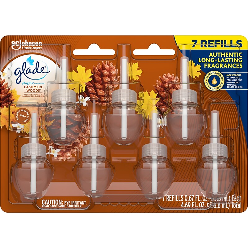 Glade PlugIns Scented Oil Refill, Cashmere Woods, 0.67 Fl. Oz., 7/Pack (350769) image 1