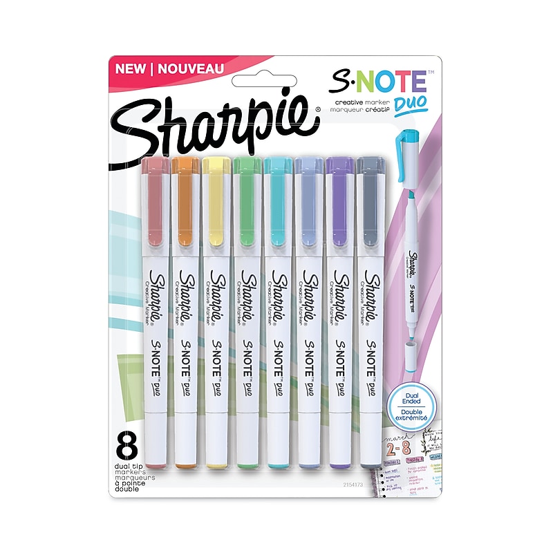 Sharpie S-Note Duo Tank Assorted Markers, Bullet/Chisel Tip, Assorted Colors, 8/Pack (2154173) image 1