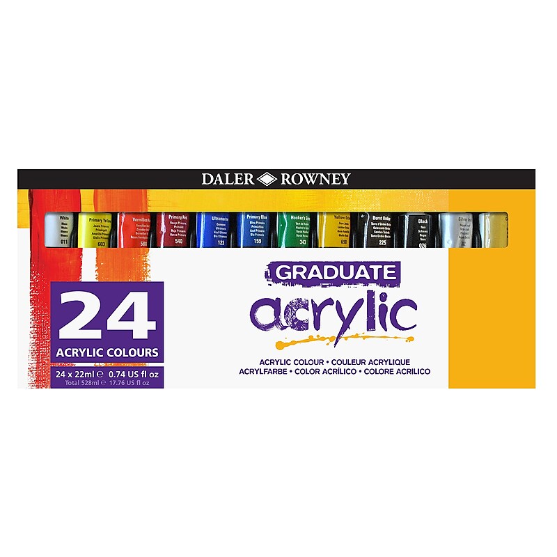 Daler-Rowney Graduate Acrylic Paint, Assorted Colors, 22ml, 24/Set (DRWD1239000243) image 1