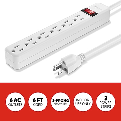 Staples TECH 6-Outlet Power Strip, 6′ Cord, White, 3/Pack (42320) Sansujyuku sansujyuku.com