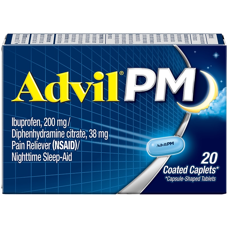 Advil PM 200mg Ibuprofen/Diphenhydramine Citrate Caplet, 20 Caplets/Box (F00573016420M) image 1