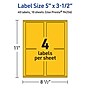 Avery Laser/Inkjet Rectangle Multipurpose Labels, 5" x 3.5", Bright Yellow, 40/Pack (94256)~#|#~455AF8DA-F42B-4776-BAD9AB9B44A4F94B_sc7