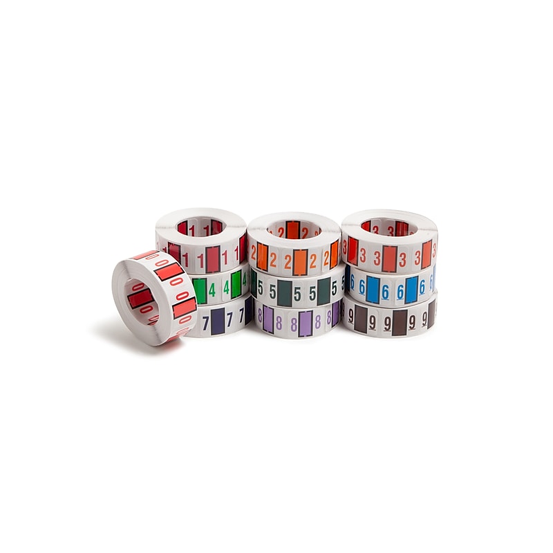 Smead BCCRN Color Coded Numeric Labels - 0-9, 1.25" x 1", Assorted Colors, 500/Roll (67380) image 1