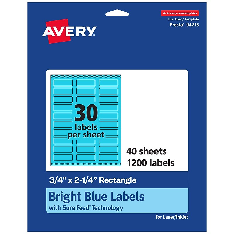 Avery Rectangle Multipurpose Labels, 0.75" x 2.25", Bright Blue, 1200/Pack (94216) image 1
