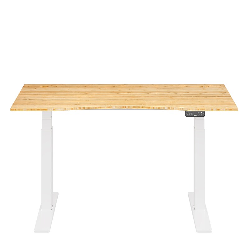 FlexiSpot E7COMMERCIAL 55''W Electric Adjustable Bamboo Standing Desk, Bamboo/White (E7WCOMCR5528LBZB) image 1