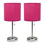 Creekwood Home Oslo Duo 19.5" LED Table Lamp with USB Port, Brushed Steel/Pink Shade, 2/Set (CWT-2012-PN-2PK)~#|#~457C34F7-1D3F-4934-8BD4EDAE9C888B47_sc7