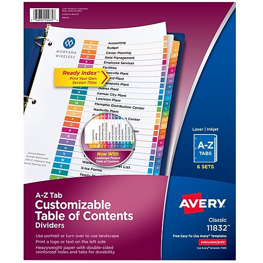 Avery Ready Index Table of Contents Paper Dividers, AZ Tabs