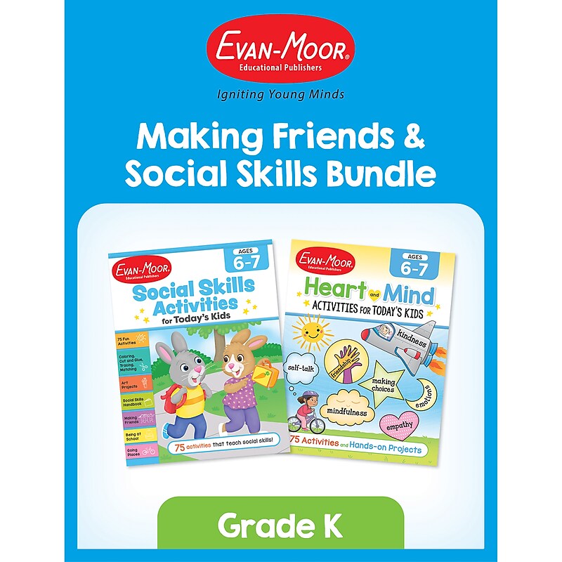 Evan-Moor Making Friends & Social Skills Bundle, Grade K Workbook, 2 Books/Set image 1