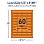 Avery Laser/Inkjet Multipurpose Rectangle Labels, 0.5" x 1.75", Bright Orange, 1200/Pack (94204)~#|#~4588C53C-62A0-4394-99BAF44C3A83A386_sc7