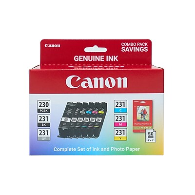 Canon PGI-230/CLI-231 Pigment Black/Black/Gray/Cyan/Magenta/Yellow Standard Yield Ink Cartridges, 4″ x 6″ Photo Paper, 6/Pack Sansujyuku sansujyuku.com