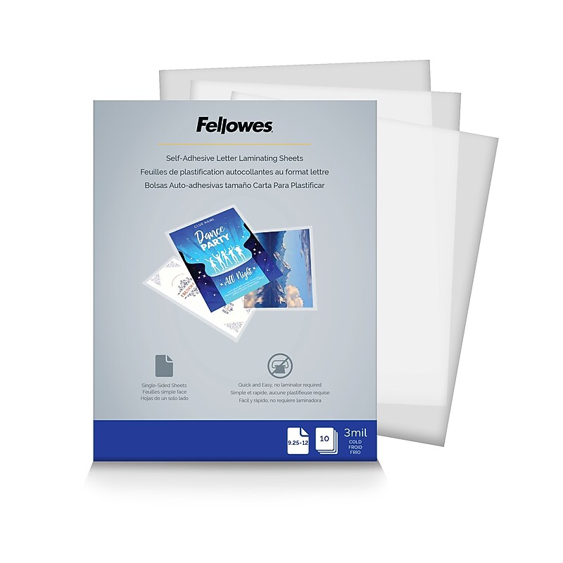 Fellowes Self-Adhesive Laminating Sheets, Letter Size, 9" x 12", 10/Pack (5221501) image 1