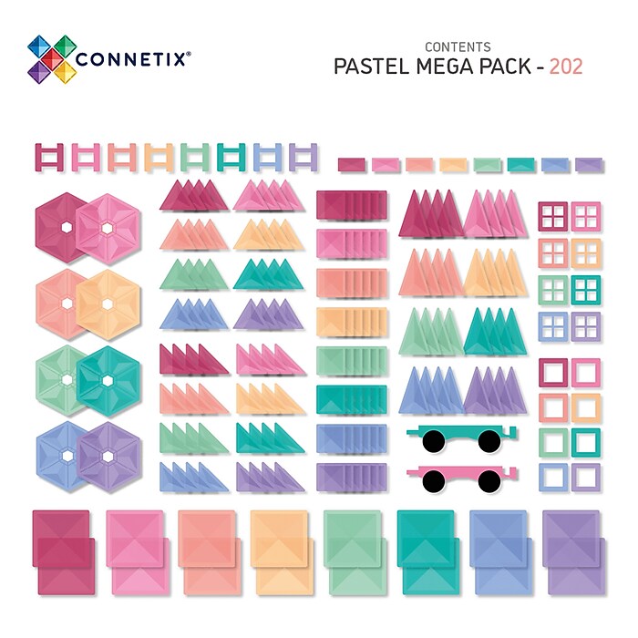 Connetix Magnetic Tiles Pastel Mega Pack, 202 Pieces (CNTP00202ME