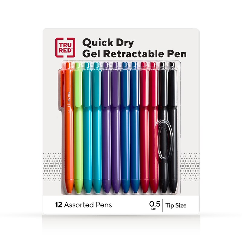 TRU RED™ Retractable Quick Dry Gel Pens, Fine Point, 0.5mm, Assorted, 12/Pack (TR54491) image 1