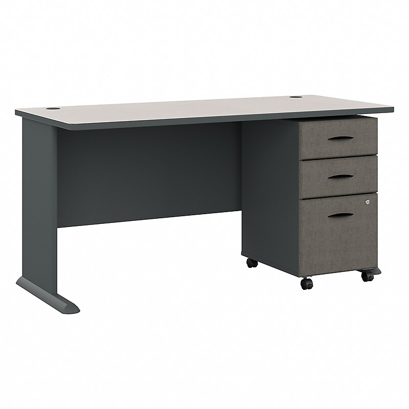 Bush Business Furniture Cubix 60W Desk with Mobile File Cabinet, Slate/White Spectrum (SRA003SLSU) image 1