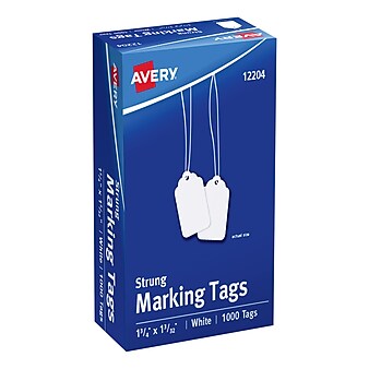 Avery Marking Pre-Strung Tags, 1.09"W x 1.75"L ,White, 1000/Pack (12204)