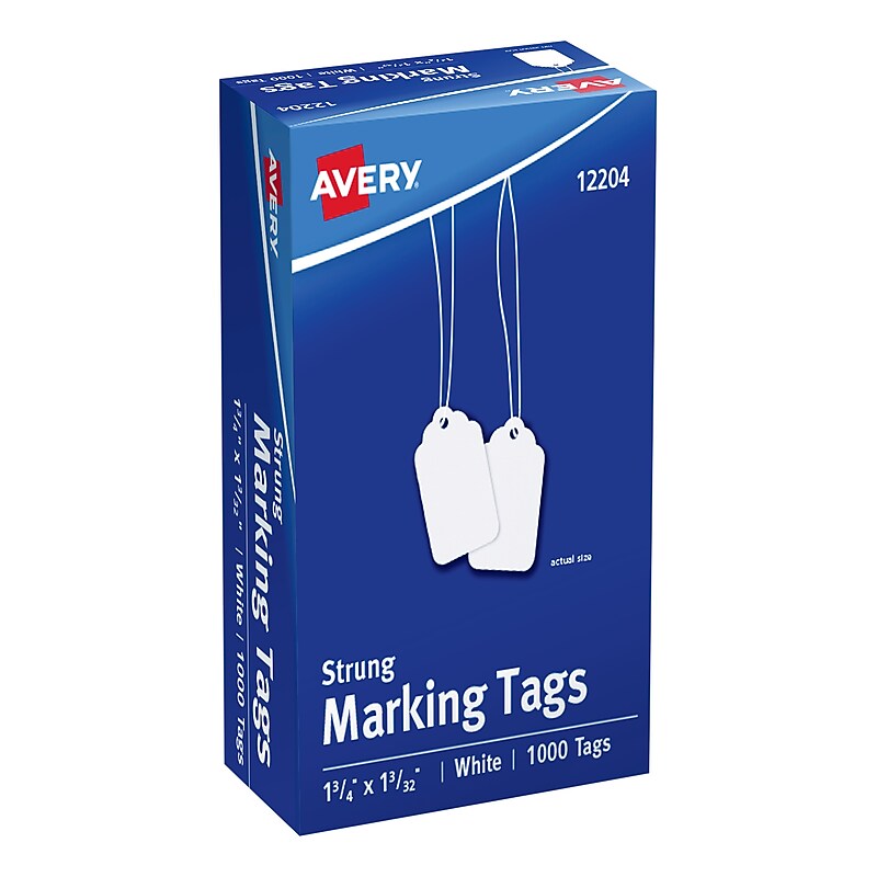 Avery Marking Pre-Strung Tags, 1.09"W x 1.75"L ,White, 1000/Pack (12204) image 1