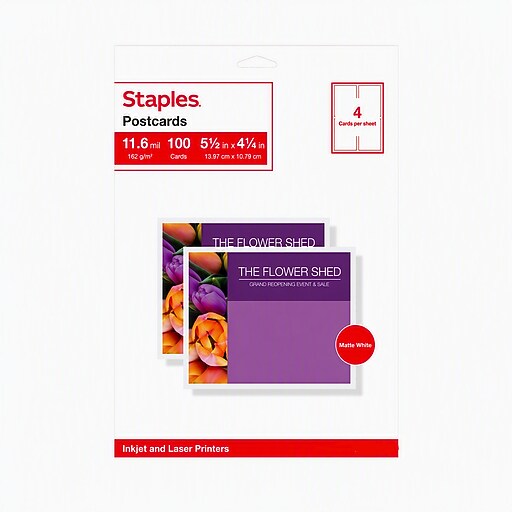 Staples® Matte Postcards, White, 200/Box (ST12496) | Staples