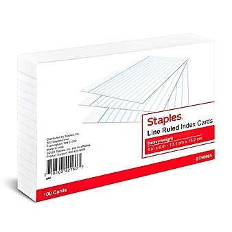 Staples™ 4" x 6" Index Cards, Lined, White, 100/Pack (TR50985)