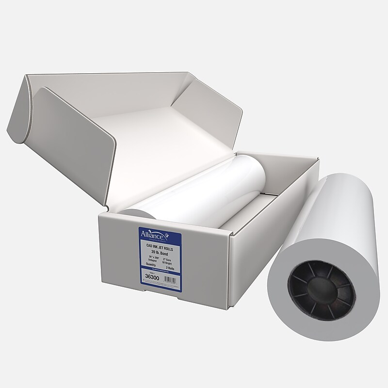 Alliance 20# Wide Format CAD Inkjet Bond Paper, 36" x 300', Uncoated, 2/Pack (36300) image 1