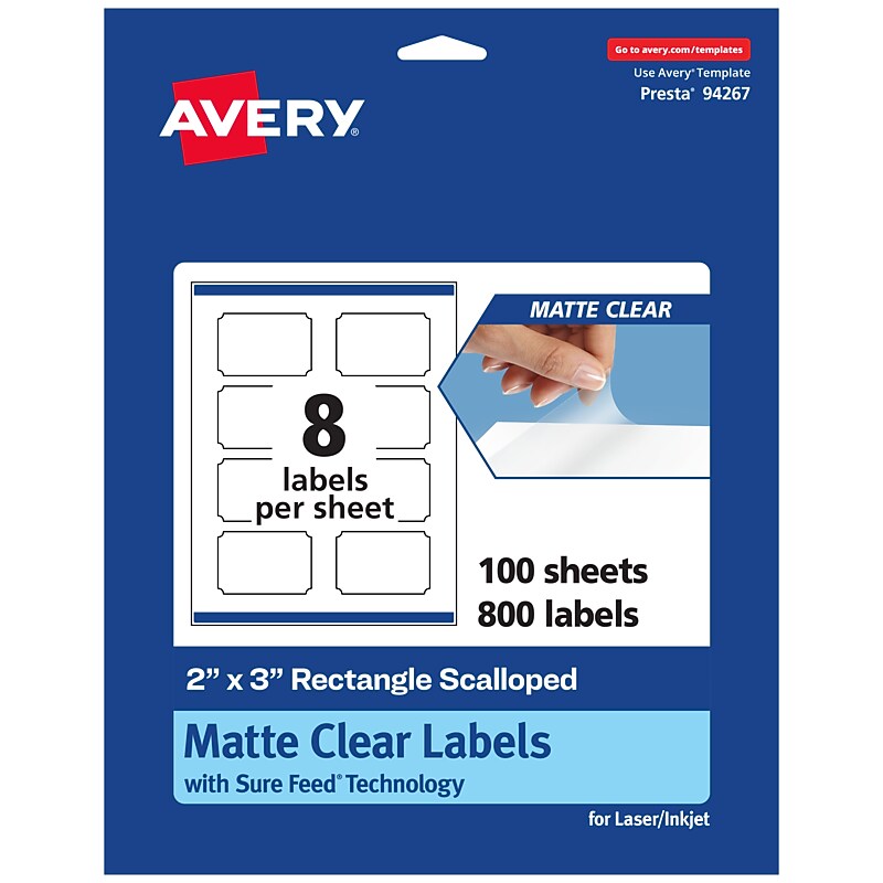 Avery Laser/Inkjet Decorative Edge Multipurpose Labels, 2" x 3", Clear, 800/Box (94267) image 1