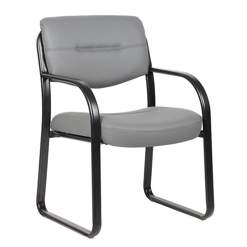Boss LeatherPlus Guest Chair with Sled Base, Gray (B9529-GY) image 1