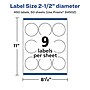 Avery Laser/Inkjet Waterproof Round Multipurpose Labels, 2.5" Dia., White, 450 Labels/Box (94502)~#|#~45EDF129-03C5-49BE-B24F2841F156FD25_sc7