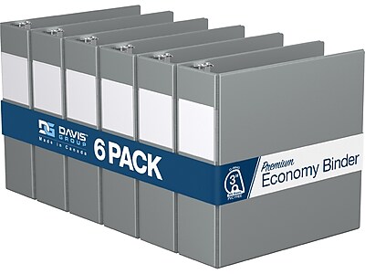Davis Group Premium Economy 3" 3-Ring Non-View Binder, Gray, 6/Pack (2305-07-06)