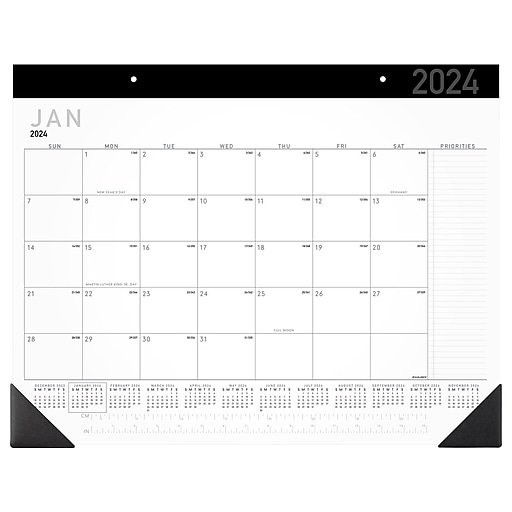 2024 ATAGLANCE 21.75" x 17" Monthly Desk Pad Calendar, White/Black