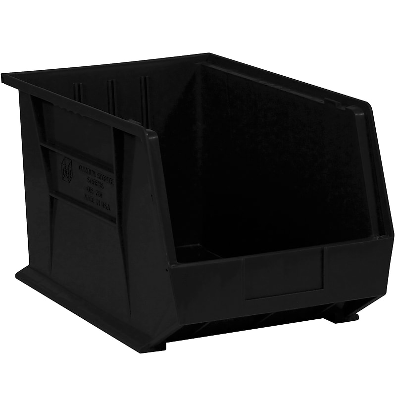 Partners Brand Medium Stackable Plastic Storage Bin, 8" x 16"x 11", Black, 4/Carton (BINP1611K) image 1