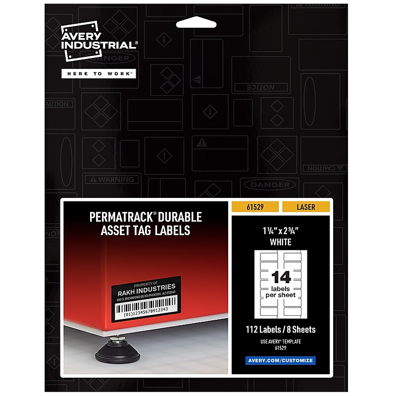 Avery PermaTrack Durable Laser Asset Tag Labels, 1-1/4" x 2-3/4", Matte White, 112 Asset Tags/Pack (61529) image 1