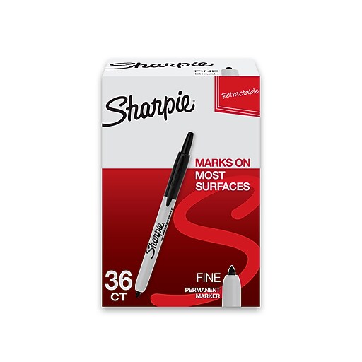 Sharpie Retractable Permanent Markers, Fine Tip, Black, 36