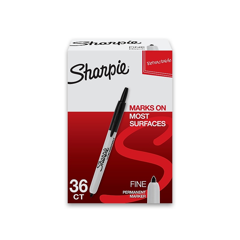 Sharpie Retractable Permanent Markers, Fine Tip, Black, 36/Pack (1926876) image 1